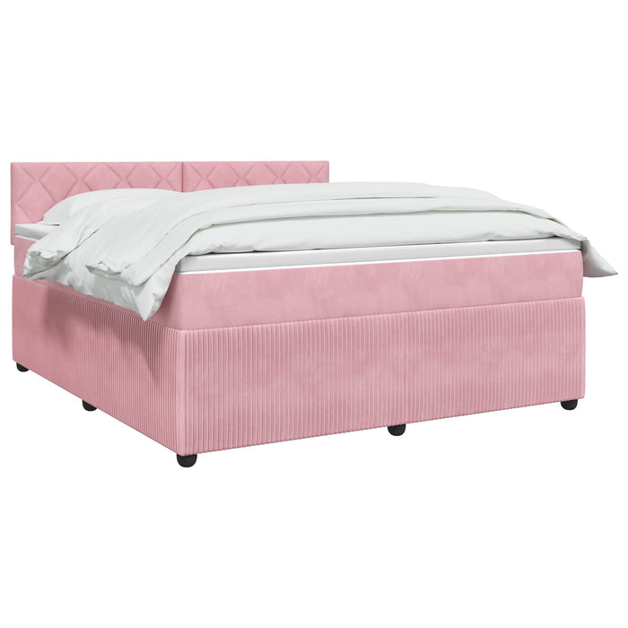 Pat boxspring cu saltea cu benzi LED Roz 140 x 200 cm Catifea WALTI