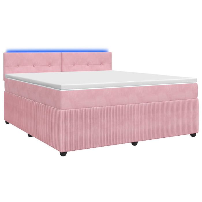Pat boxspring cu saltea cu benzi LED Roz 160 x 200 cm Catifea WALTI