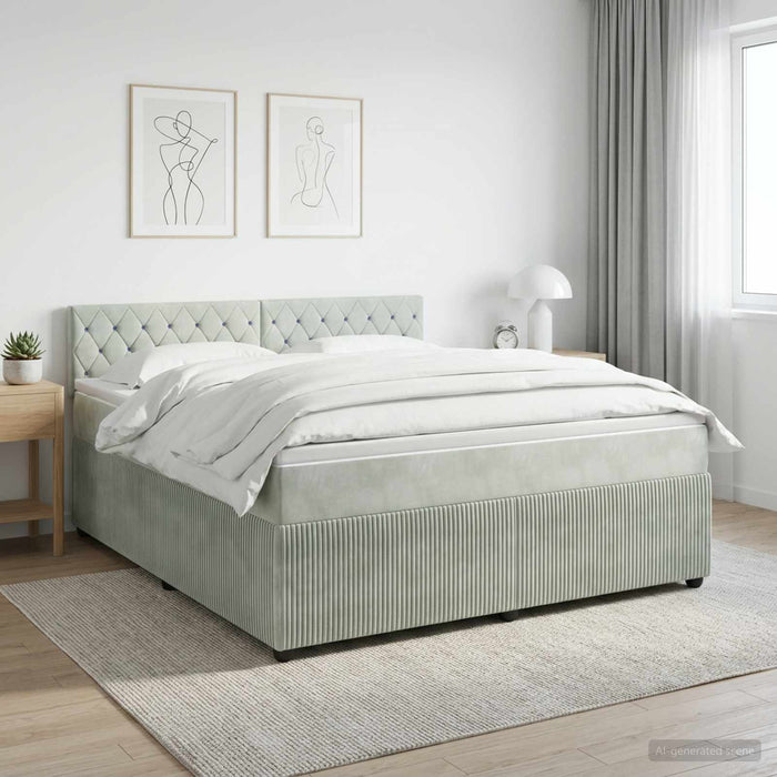 Pat boxspring cu saltea Gri deschis 180 x 200 cm Catifea - WALTI WALTI