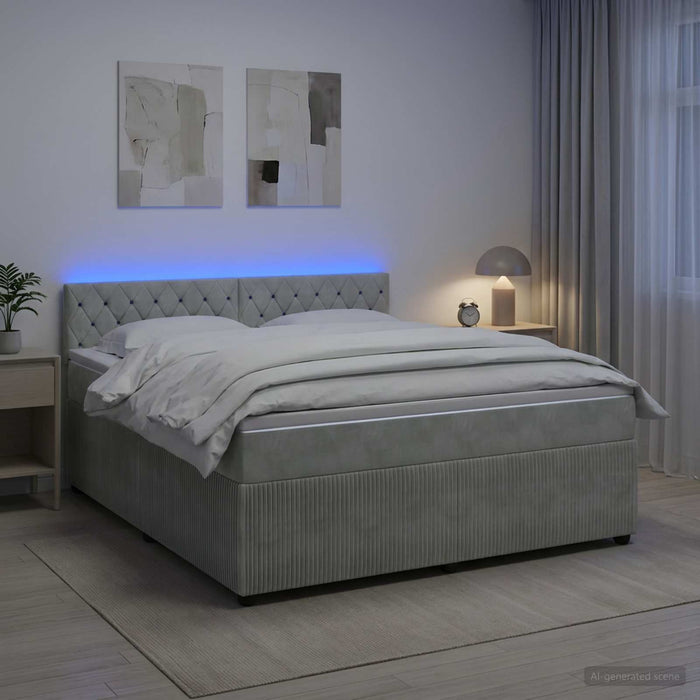 Pat boxspring cu saltea Gri deschis 180 x 200 cm Catifea - WALTI WALTI