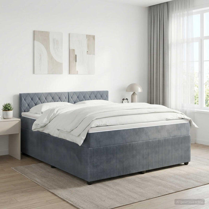 Pat boxspring cu saltea Gri închis 140 x 200 cm Catifea WALTI