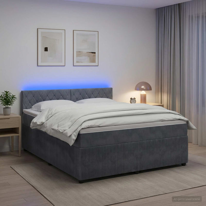 Pat boxspring cu saltea Gri închis 180 x 200 cm Catifea - WALTI WALTI