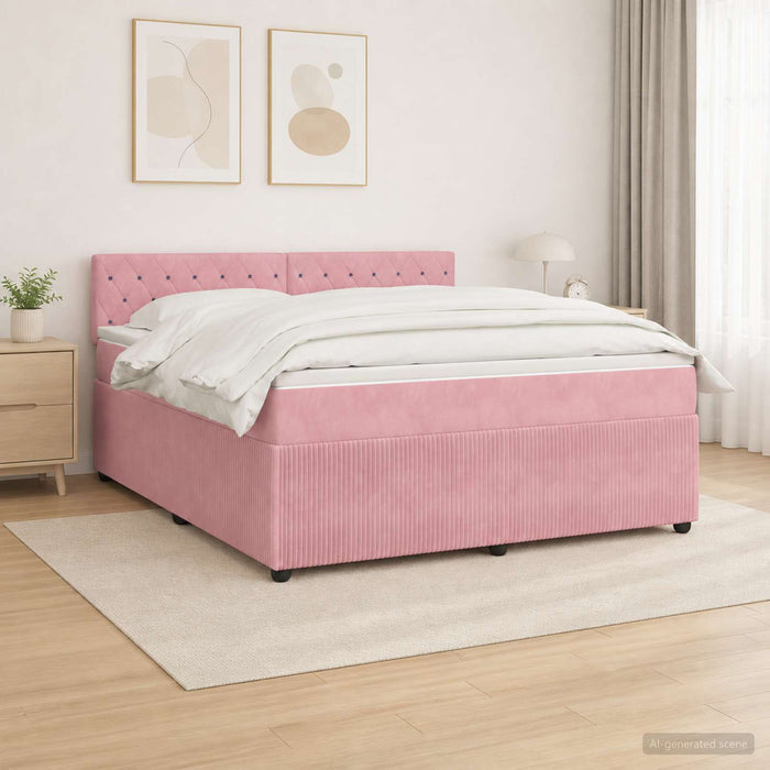 Pat boxspring cu saltea cu benzi LED Roz 140 x 190 cm Catifea WALTI