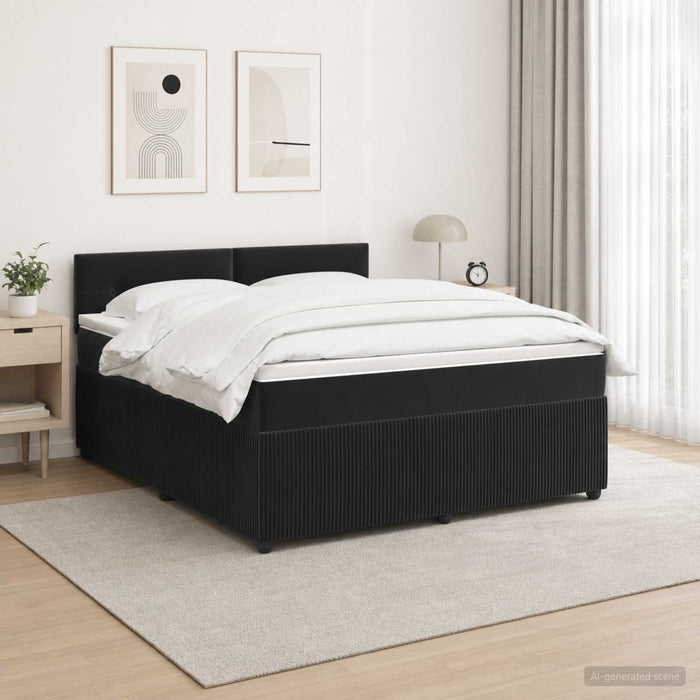 Pat boxspring cu saltea cu benzi LED Negru 160 x 200 cm Catifea - WALTI WALTI