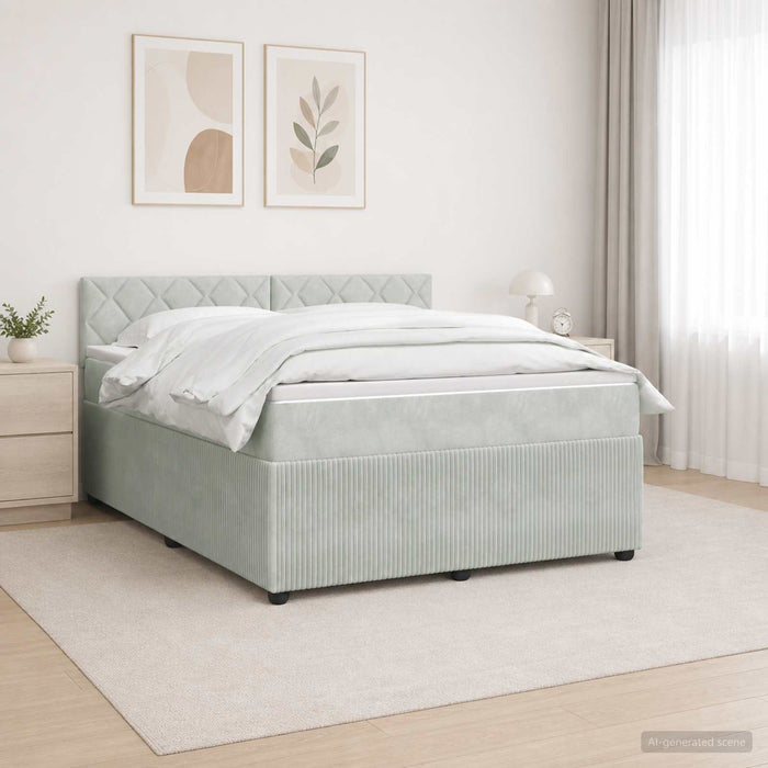 Pat boxspring cu saltea Gri deschis 160 x 200 cm Catifea - WALTI WALTI