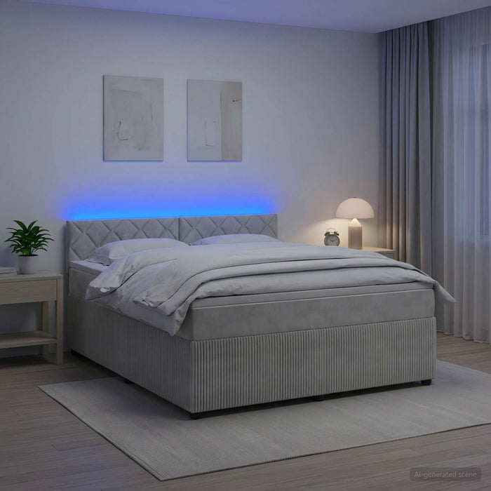 Pat boxspring cu saltea Gri deschis 160 x 200 cm Catifea - WALTI WALTI
