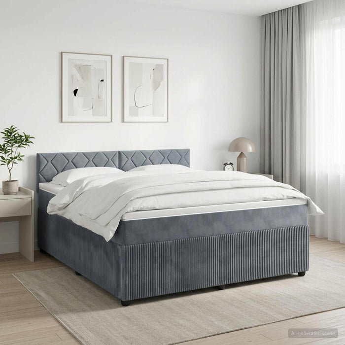 Pat boxspring cu saltea Gri închis 140 x 190 cm Catifea WALTI