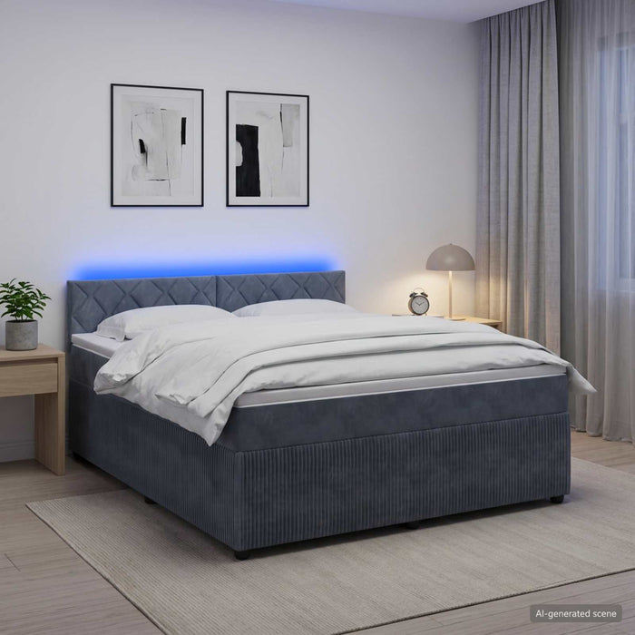 Pat boxspring cu saltea Gri închis 140 x 200 cm Catifea WALTI