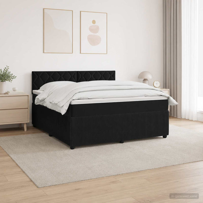 Pat boxspring cu saltea cu benzi LED Negru 160 x 200 cm Catifea - WALTI WALTI