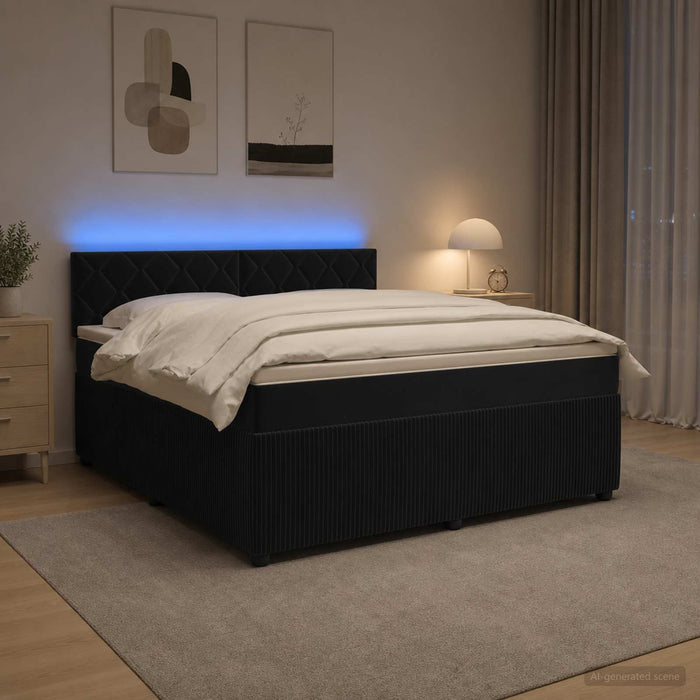 Pat boxspring cu saltea cu benzi LED Negru 160 x 200 cm Catifea - WALTI WALTI