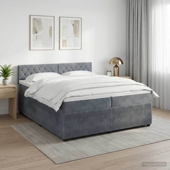 Pat boxspring cu saltea Gri închis 200 x 200 cm Catifea - WALTI WALTI