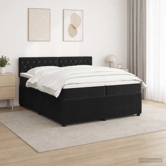 Pat boxspring cu saltea cu benzi LED Negru 200 x 200 cm Catifea - WALTI WALTI