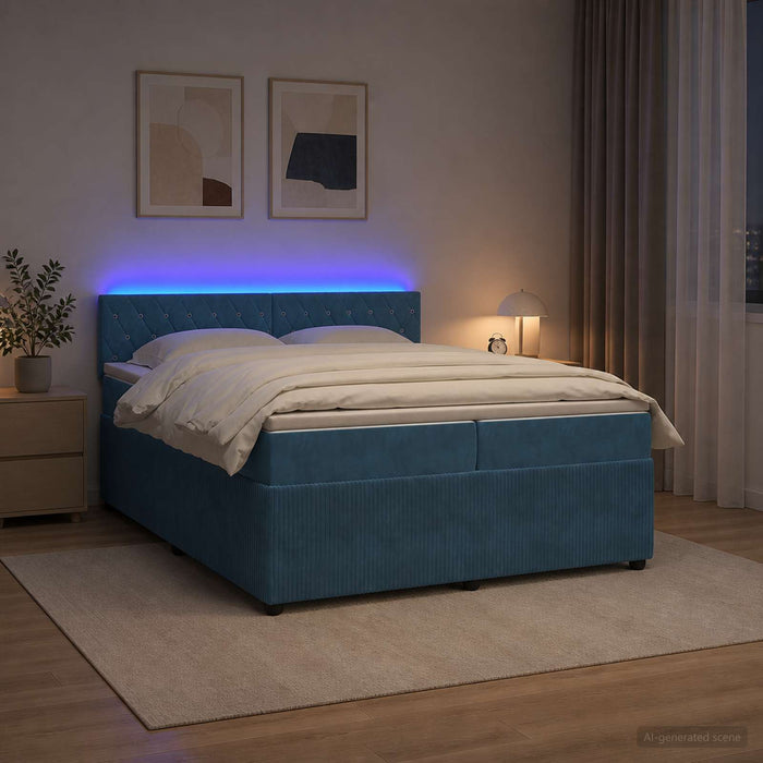 Pat boxspring cu saltea albastru 200 x 200 cm Catifea - WALTI WALTI