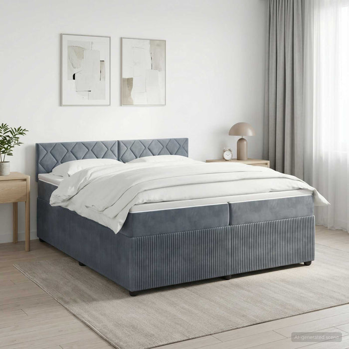 Pat boxspring cu saltea Gri închis 200 x 200 cm Catifea WALTI