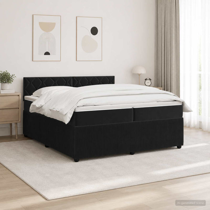 Pat boxspring cu saltea cu benzi LED Negru 200 x 200 cm Catifea - WALTI WALTI