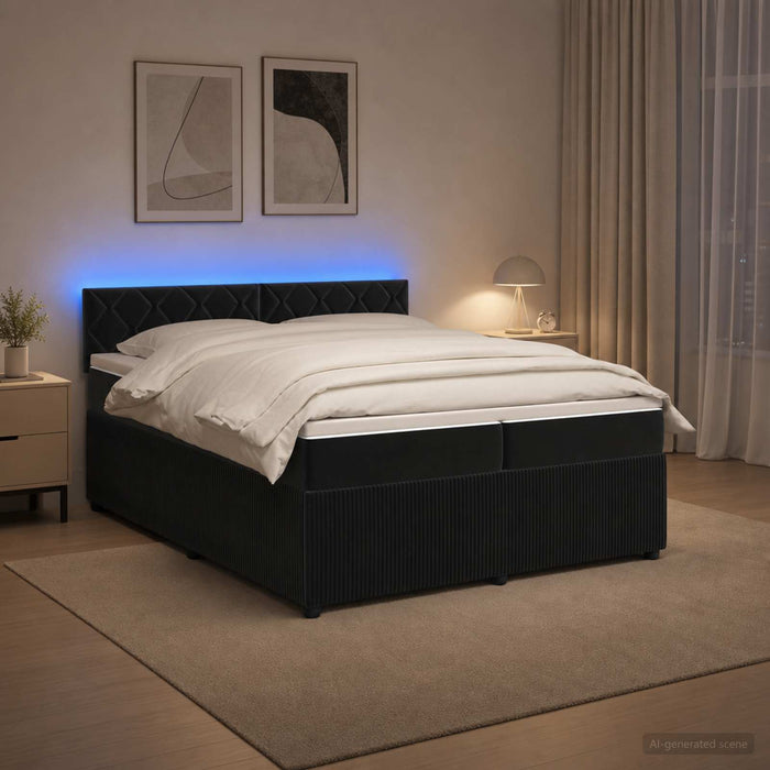 Pat boxspring cu saltea cu benzi LED Negru 200 x 200 cm Catifea - WALTI WALTI