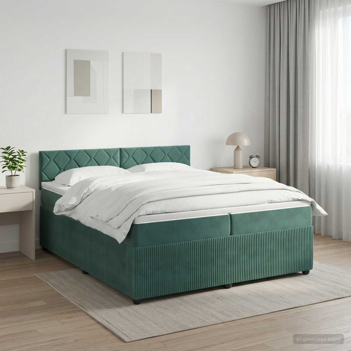 Pat boxspring cu saltea Verde închis 200 x 200 cm Catifea - WALTI WALTI