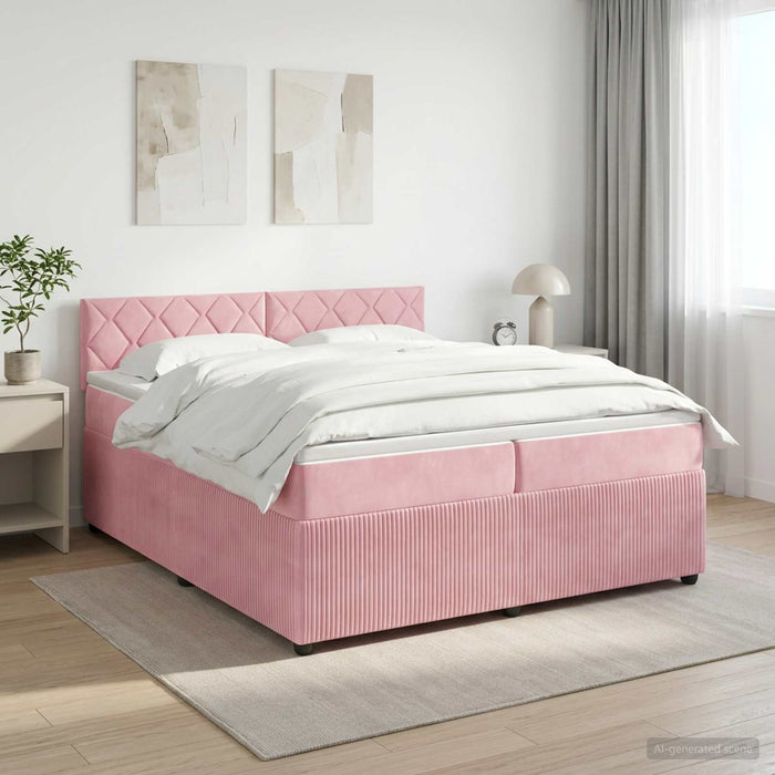 Pat boxspring cu saltea cu benzi LED Roz 200 x 200 cm Catifea - WALTI WALTI
