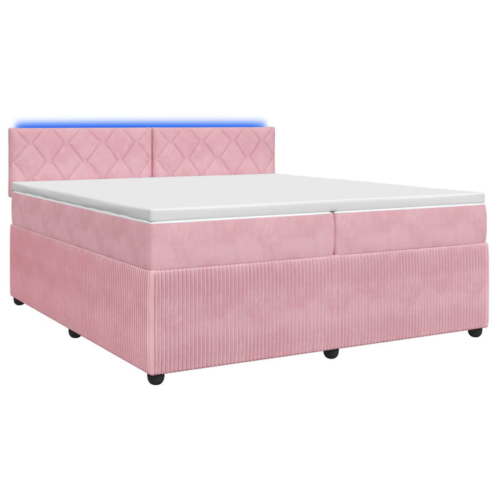 Pat boxspring cu saltea cu benzi LED Roz 200 x 200 cm Catifea - WALTI WALTI