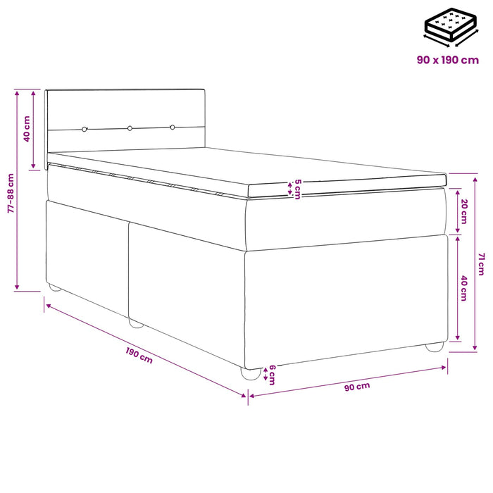 Pat box spring cu saltea și LED Gri deschis 90 x 190 cm - WALTI WALTI