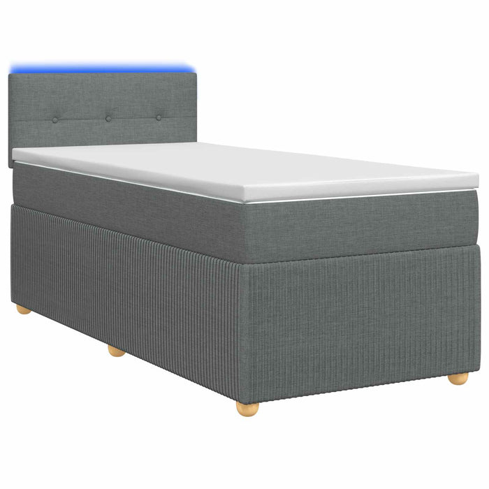 Pat box spring cu saltea și LED Gri închis 90 x 190 cm Țesătură WALTI