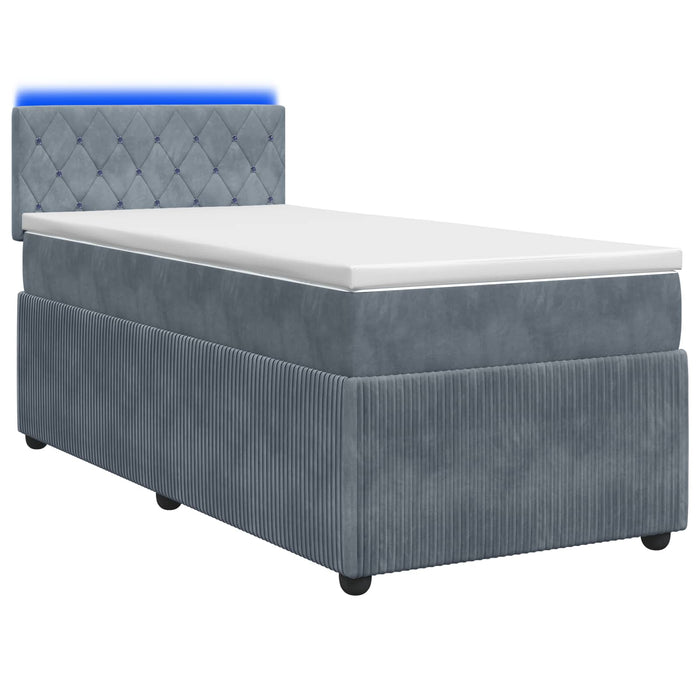 Pat box spring cu saltea și LED Gri închis 90 x 190 cm Catifea - WALTI WALTI
