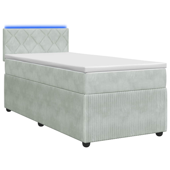 Pat box spring cu saltea și LED Gri deschis 90 x 190 cm Catifea - WALTI WALTI