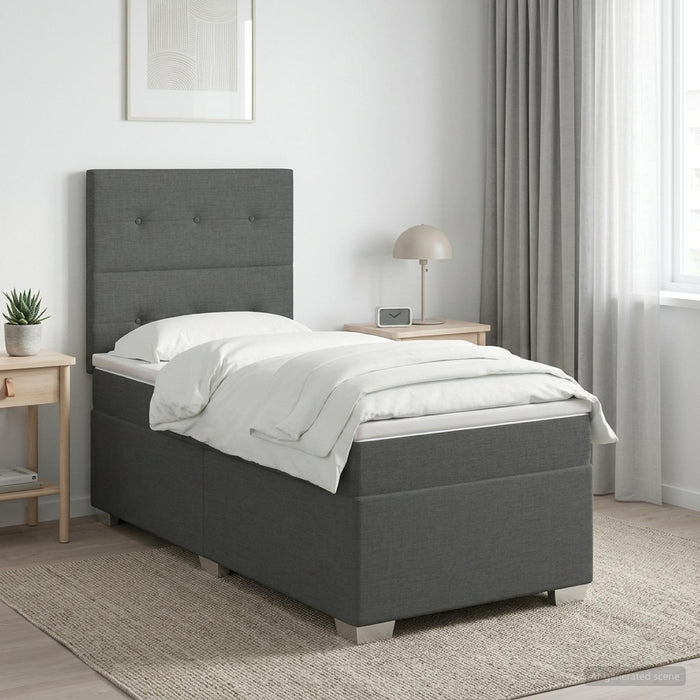 Pat boxspring cu saltea Gri închis 90 x 190 cm Țesătură WALTI