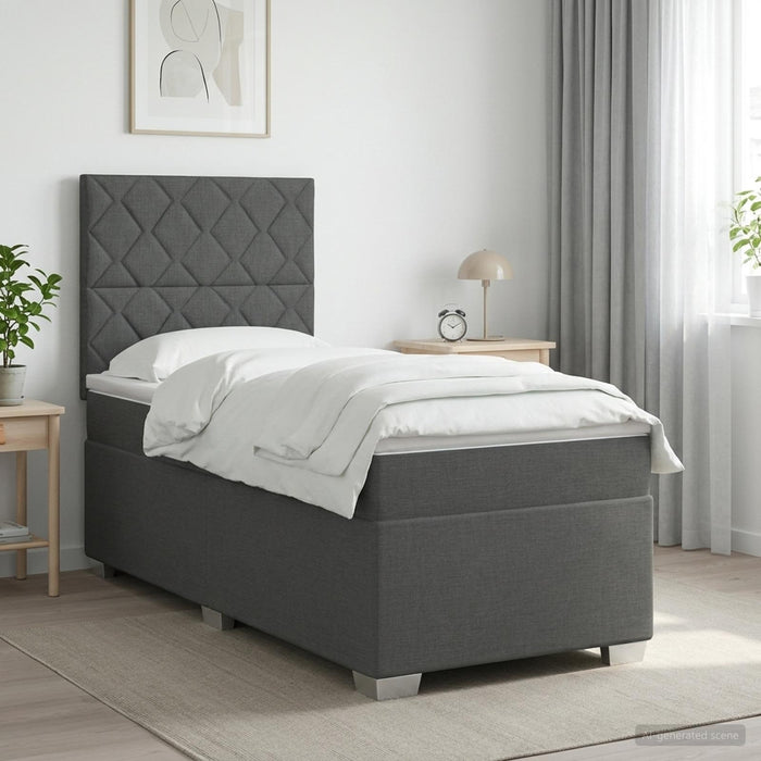 Pat boxspring cu saltea Gri închis 90 x 190 cm Țesătură - WALTI WALTI