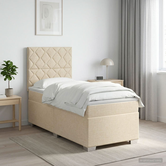 Pat boxspring cu saltea cu headboard Crem 80 x 200 cm Țesătură WALTI