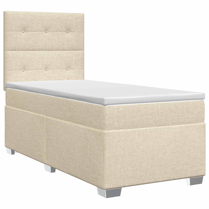 Pat boxspring cu saltea cu headboard Crem 100 x 200 cm Țesătură - WALTI WALTI