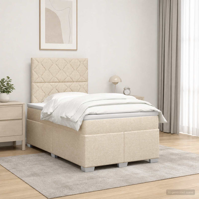 Pat boxspring cu saltea cu headboard Crem 120 x 200 cm Țesătură - WALTI WALTI