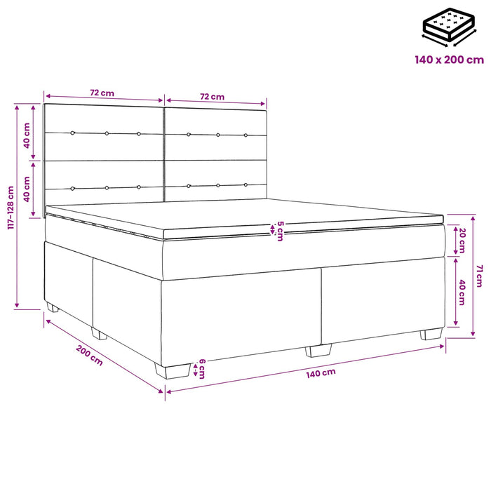 Pat boxspring cu saltea Negru 140 x 200 cm Țesătură - WALTI WALTI