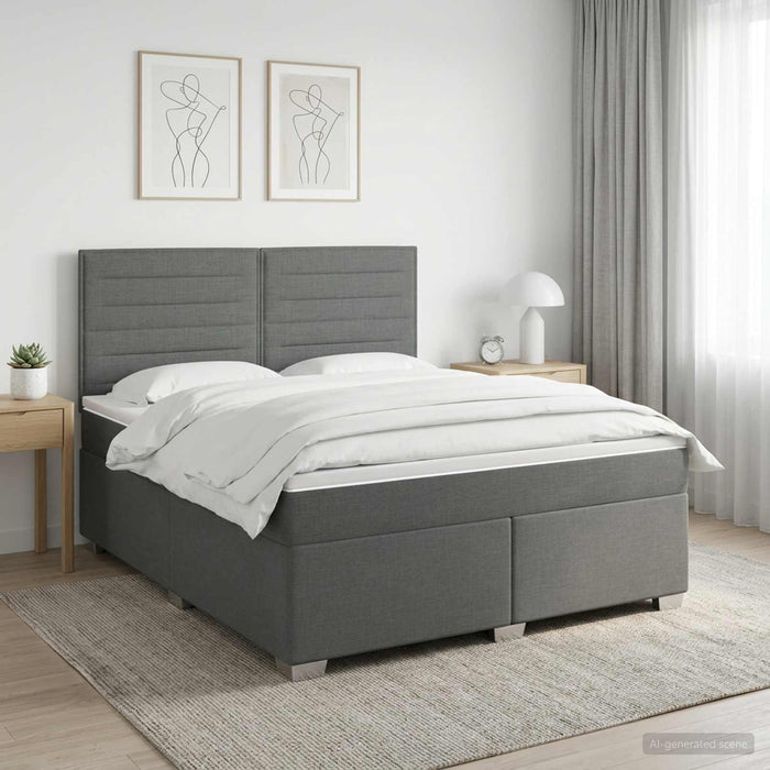 Pat boxspring cu saltea Gri închis 180 x 200 cm Țesătură WALTI