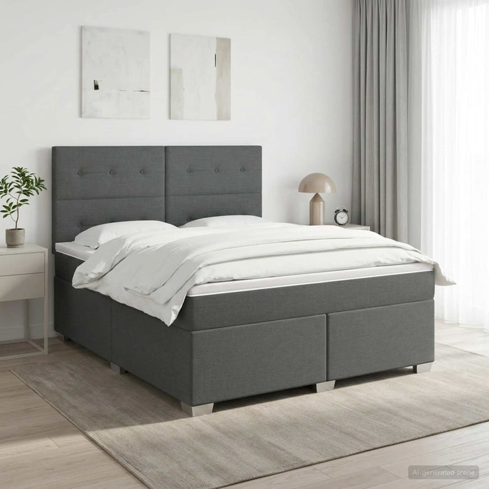 Pat boxspring cu saltea Gri închis 180 x 200 cm Țesătură WALTI