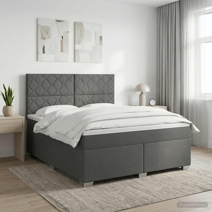 Pat boxspring cu saltea Gri închis 140 x 200 cm Țesătură WALTI