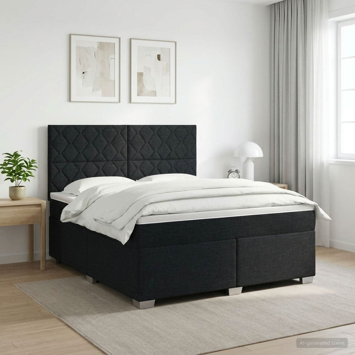 Pat boxspring cu saltea Negru 140 x 190 cm Țesătură WALTI