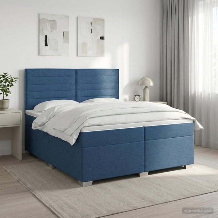 Pat boxspring cu saltea albastru 200 x 200 cm Țesătură WALTI