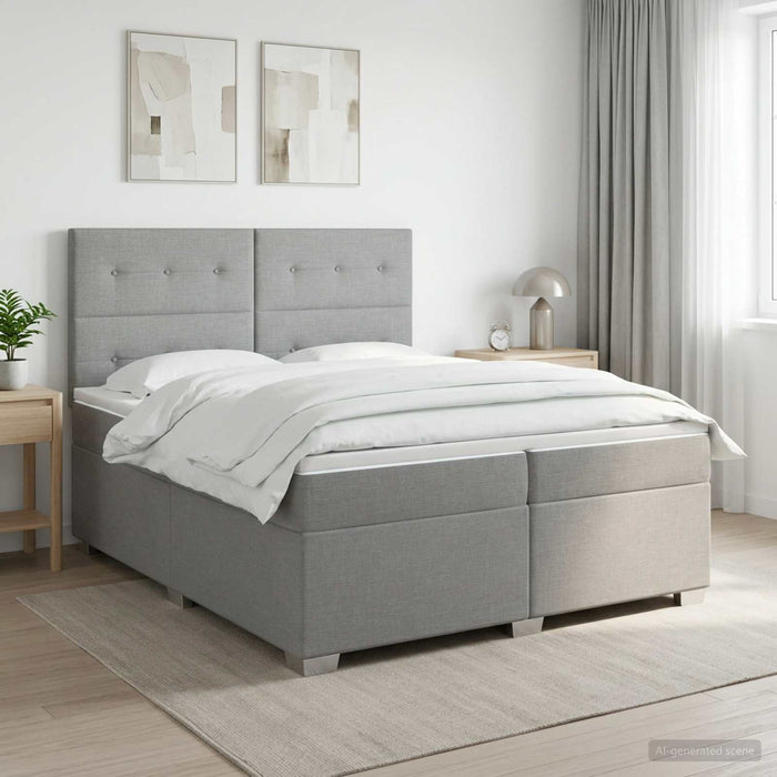 Pat boxspring cu saltea Gri deschis 200 x 200 cm Țesătură - WALTI WALTI
