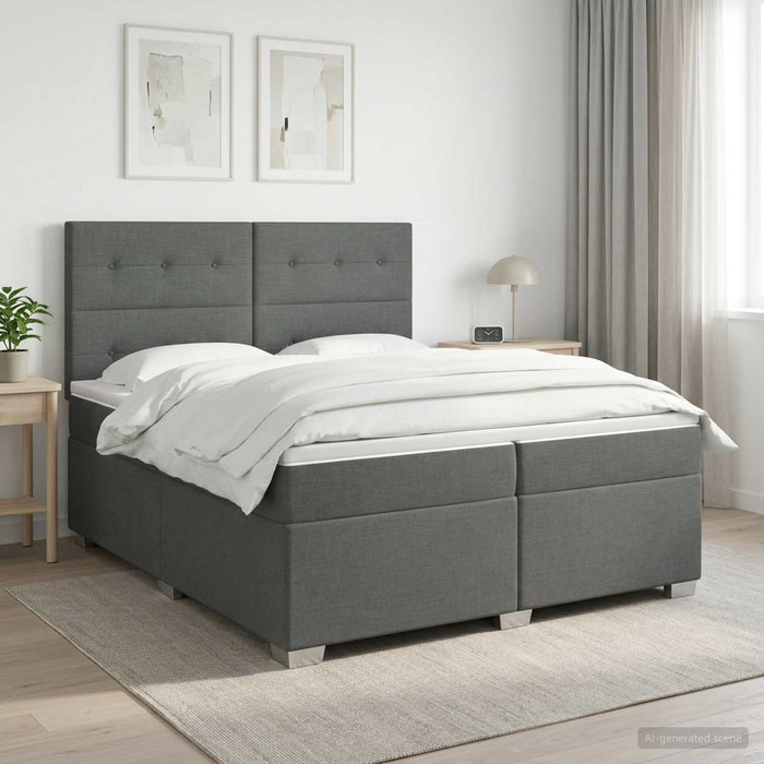 Pat boxspring cu saltea Gri închis 200 x 200 cm Țesătură WALTI