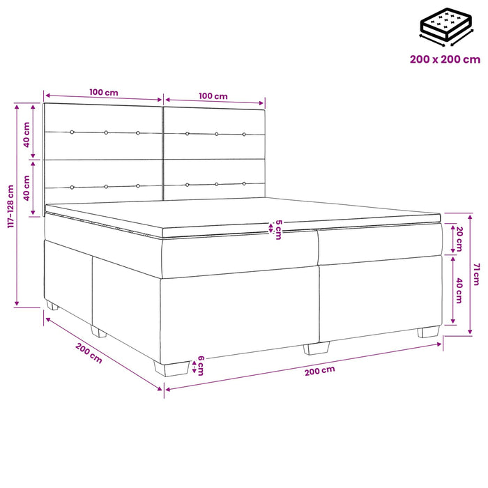 Pat boxspring cu saltea Gri închis 200 x 200 cm Țesătură WALTI