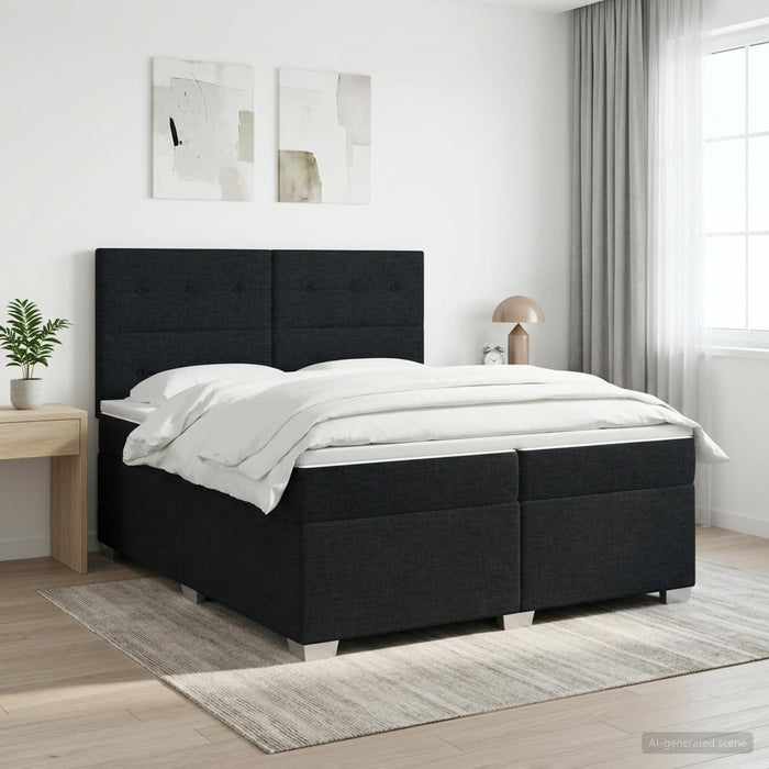 Pat boxspring cu saltea Negru 200 x 200 cm Țesătură - WALTI WALTI