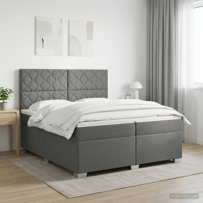 Pat boxspring cu saltea Gri închis 200 x 200 cm Țesătură - WALTI WALTI