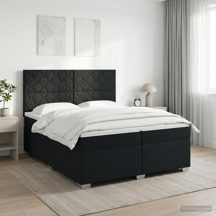 Pat boxspring cu saltea Negru 200 x 200 cm Țesătură WALTI