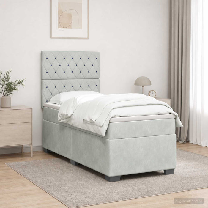 Pat boxspring cu saltea cu headboard Gri deschis Unic Catifea - WALTI WALTI