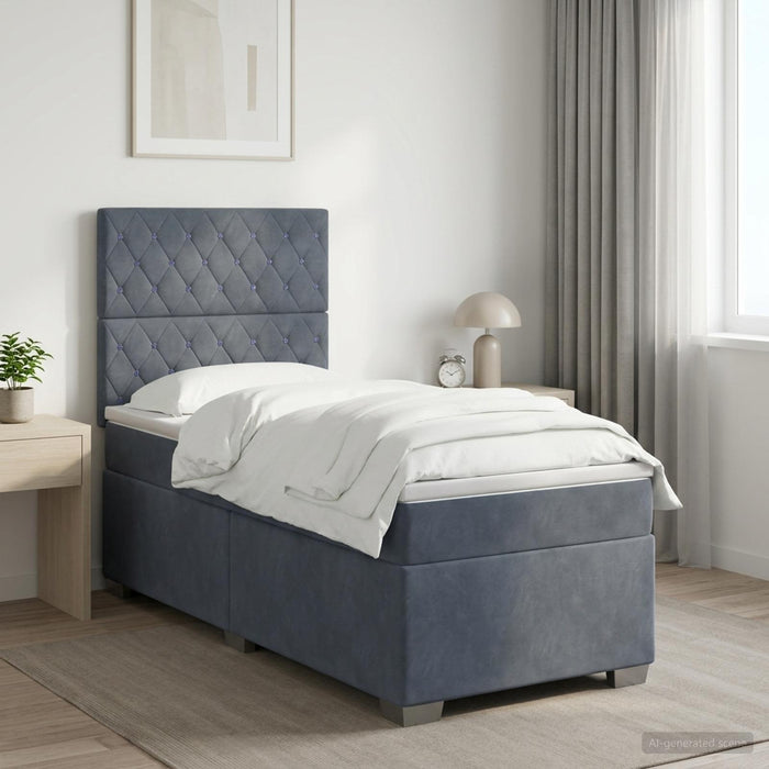 Pat boxspring cu saltea Gri închis 100 x 200 cm Catifea - WALTI WALTI