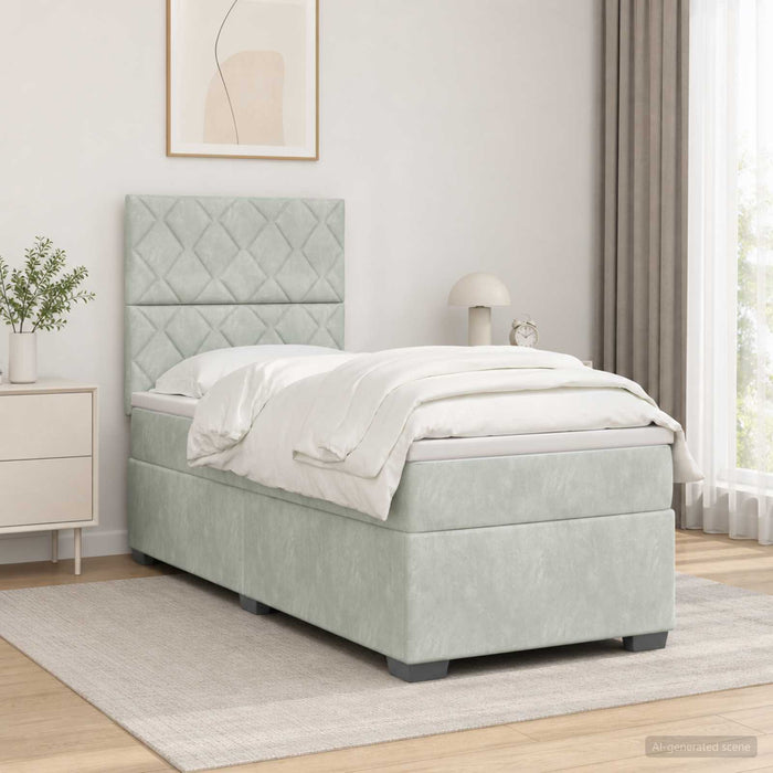Pat boxspring cu saltea Gri deschis 80 x 200 cm Catifea - WALTI WALTI