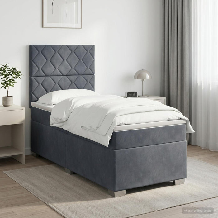 Pat boxspring cu saltea cu headboard Gri închis Unic Catifea WALTI