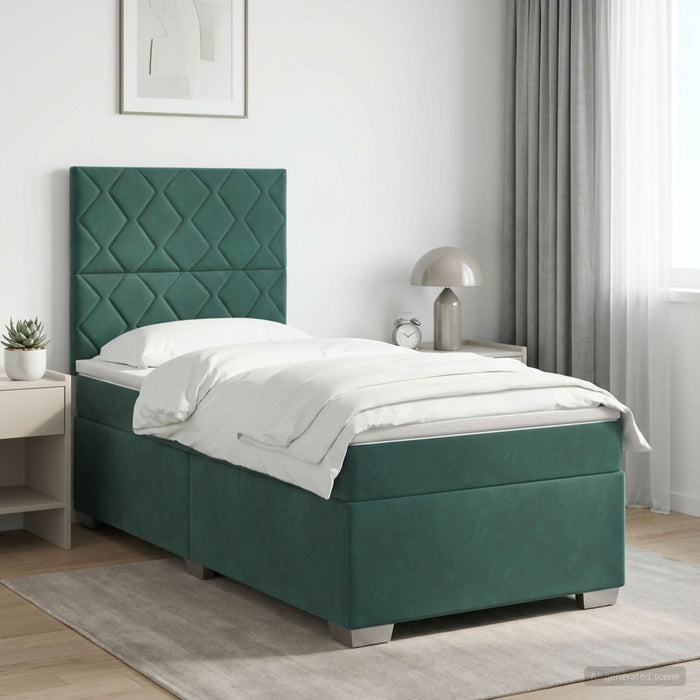 Pat boxspring cu saltea Verde închis 100 x 200 cm Catifea WALTI