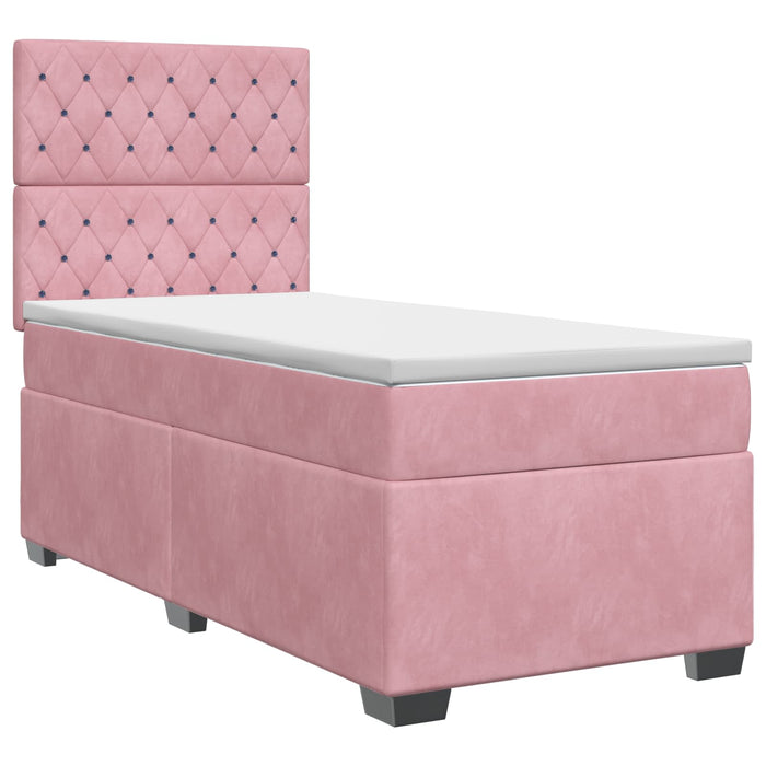 Pat boxspring cu saltea cu headboard Roz 90 x 190 cm Catifea WALTI